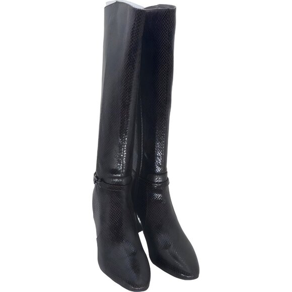 Bandolino Brenda 2 Knee-High Boots Snake Print Dark Brown Women US 9.5M - Picture 1 of 6